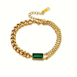 Green crystal gold bracelet #737